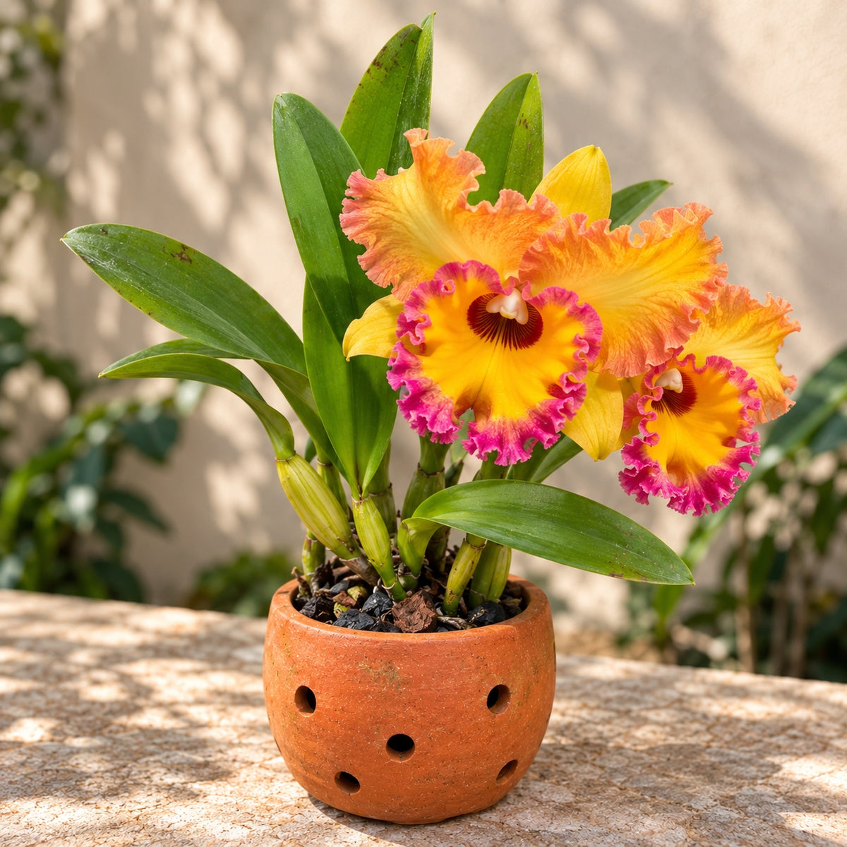 Cattleya Rlc. Samphran Gold Orchid Plant – Mature Plant with Terracotta Pot