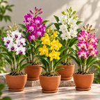 Dendrobium Orchid 5 Plant Combo – 5 Different Colours with Terracotta Pots